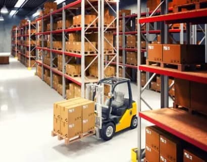 Forklift in warehouse